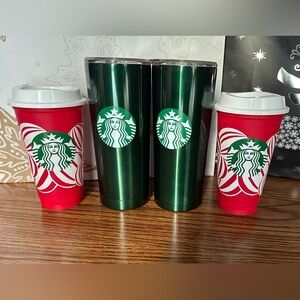 starbucks stainless steel tumbler 20 oz And Red Holiday Cup set